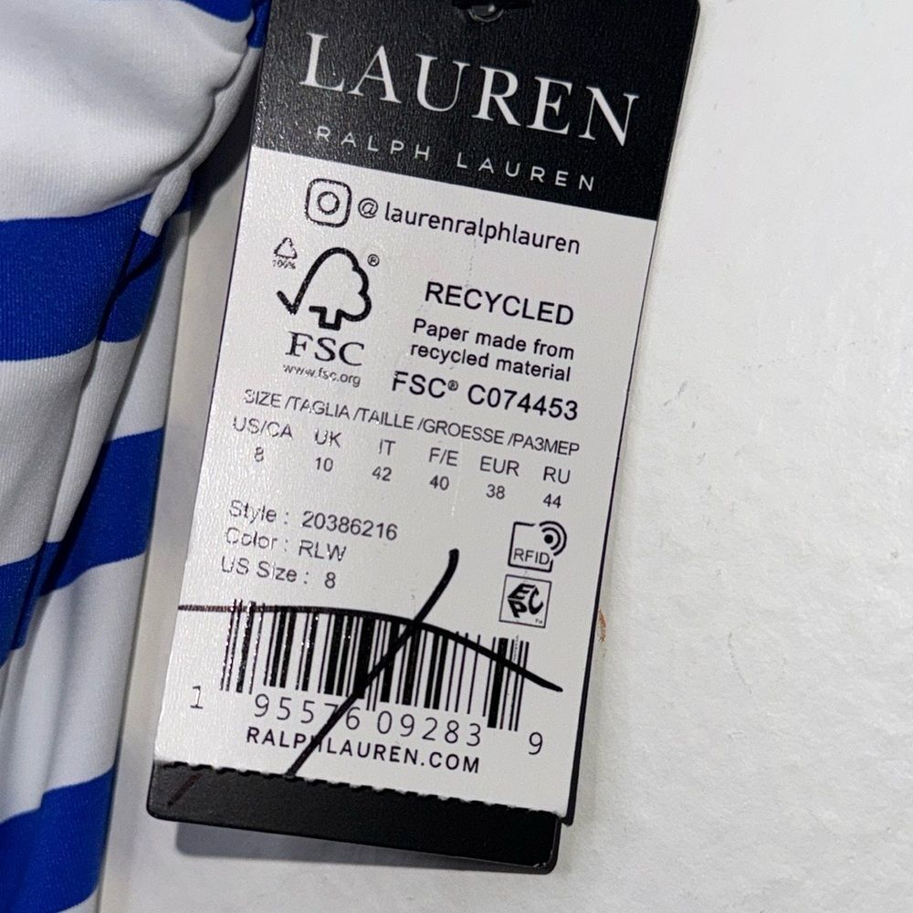 Lauren Ralph Lauren Blue and White Striped One Piece Swimsuit. NWT - Picture 4 of 6